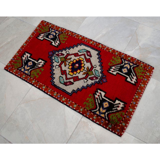 1970s Hand Knotted Small Turkish Rug, Door Mat, Entryway Rug, Bath Mat, Kitchen Decor - 20x37 Inches For Sale - Image 12 of 13