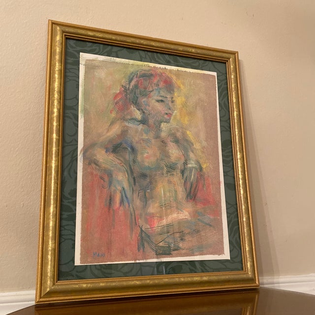 Vintage Abstract Nude Portrait Painting on Paper Signed For Sale - Image 9 of 9