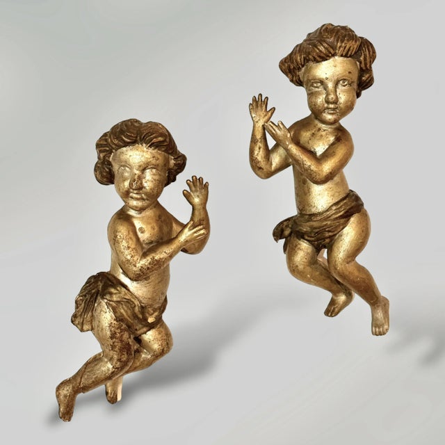 Pair 17th Century Italian Hand Carved Baroque Giltwood Putti For Sale - Image 11 of 11