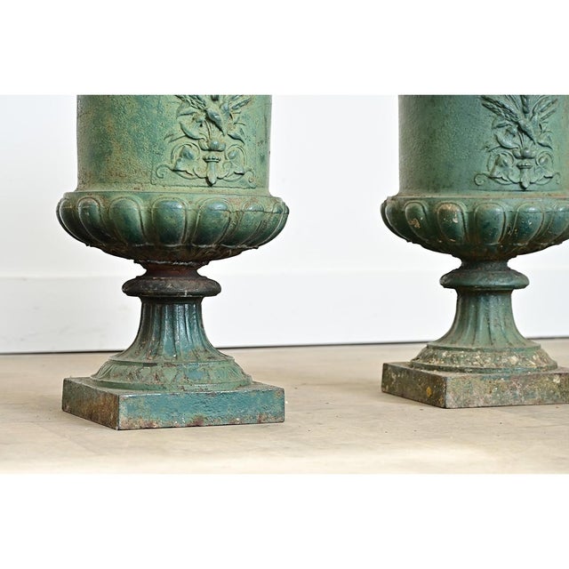 French Pair of 19th Century Cast Iron Urn Planters For Sale - Image 14 of 14