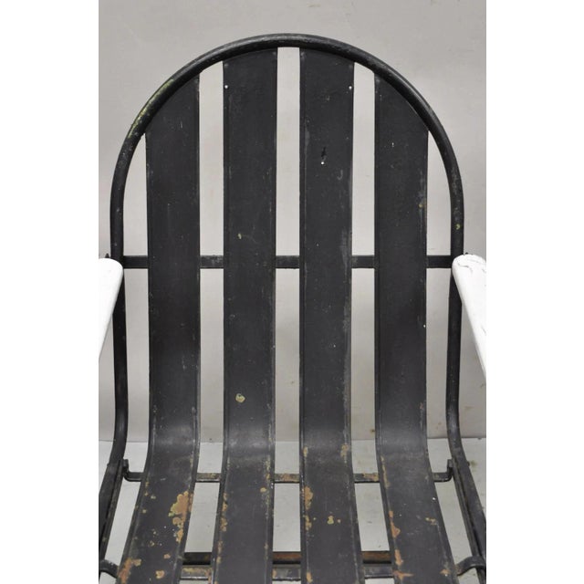 Vintage Art Deco Black and White Steel Metal Strap Patio Bouncer Chairs - A Pair For Sale - Image 4 of 12