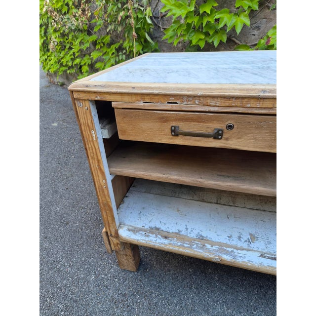 Antique French Patisserie Counter Kitchen Island with Marble Top, 1930 For Sale - Image 16 of 18