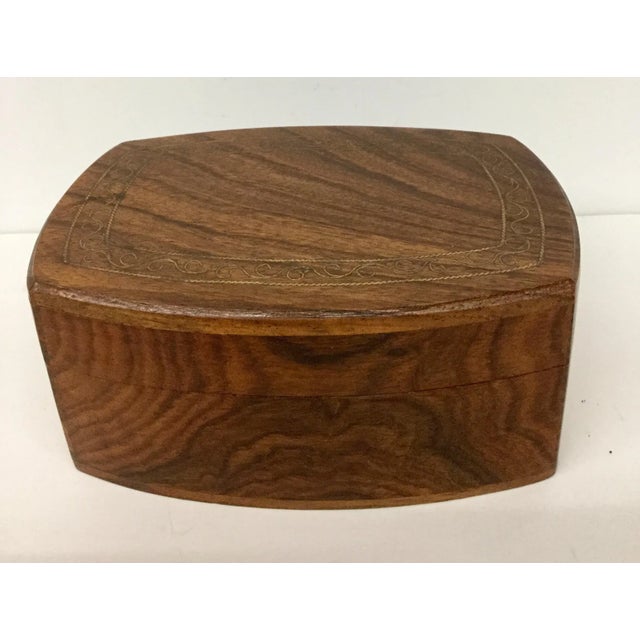1950s Mid-Century Modern Hand Carved Wood & Brass Inlay Box For Sale - Image 13 of 13