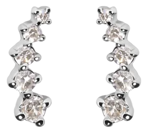 10K White Gold 1/10 Cttw Diamond Journey Style Climber Stud Earrings (H-I Color, I1-I2 Clarity)