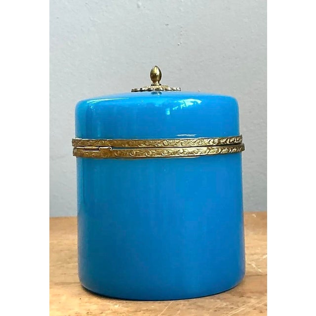 Vintage French Opaline Round Box For Sale - Image 10 of 12