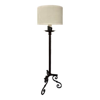Artisan Hand Wrought Iron Tripod Floor Lamp For Sale