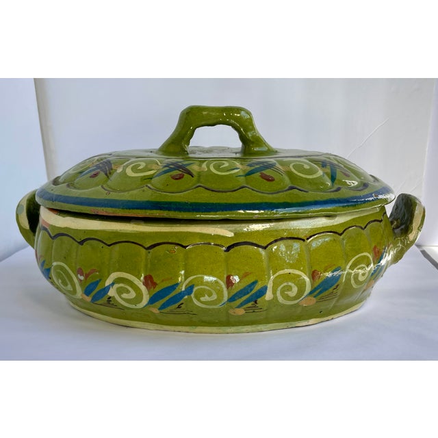 Ceramic 1940s Handmade Mexican Green Lidded Casserole - For Sale - Image 7 of 10
