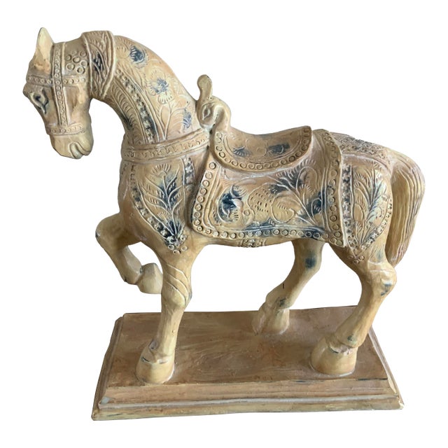 Vintage Wooden Warrior Horse Statue For Sale