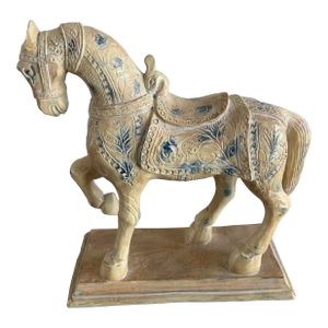 Vintage Wooden Warrior Horse Statue