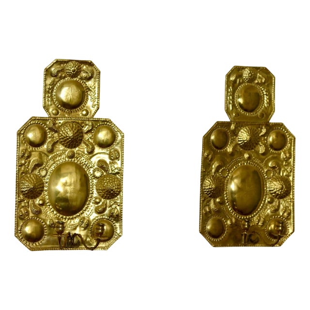Large Swedish Brass Sconces, Set of 2 For Sale