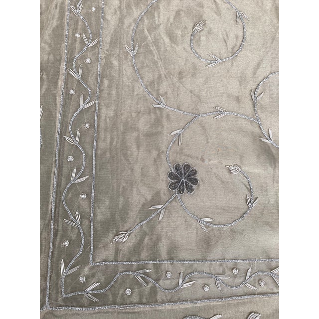Sethi & Sethi Asian Zardosi Metallic Embroidered Floral Vine Gold Silk Organza Throw For Sale - Image 10 of 12