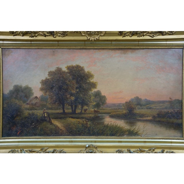 1900 - 1909 Antique 1906 Henry Maidment Pastoral Country Landscape Oil Painting 32" For Sale - Image 5 of 13