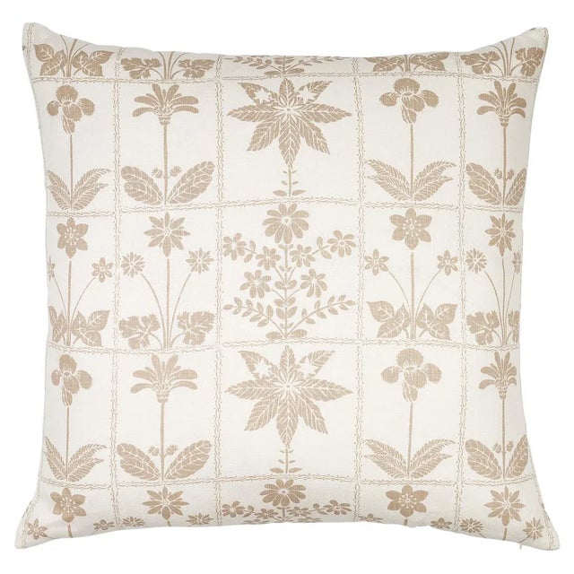 Mid-Century Modern Schumacher Georgia Wildflowers Pillow 22" x 22" in Neutral For Sale - Image 3 of 3