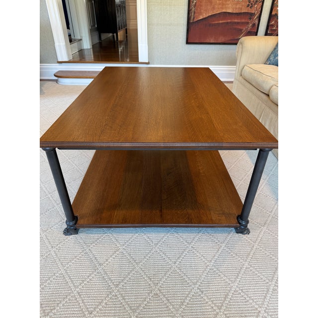 Brown Two Tiered Oak Coffee Table With Iron Frame and Claw Foot Legs For Sale - Image 8 of 16