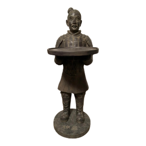 Rare Large Vintage “Terracotta” Warrior Butler Serving Tray Table Statue 37”