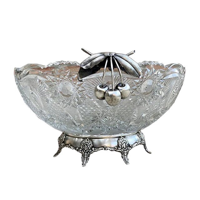 Antique Art Deco French Cut Glass Fruit Bowl For Sale