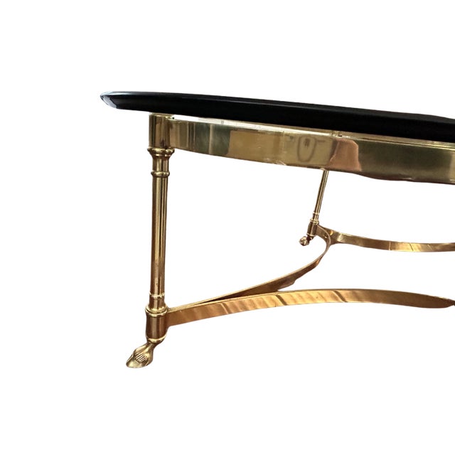 LaBarge Mid-Century Modern Oval Brass & Glass Coffee Table With Hoof Feet For Sale - Image 6 of 11