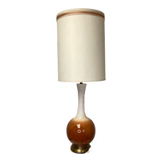 Mid-Century Modern Speckled Drip Glaze Ceramic Table Lamp With Original Shade – Leviton Socket, Gilbert Wiring For Sale