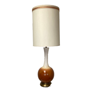 Mid-Century Modern Speckled Drip Glaze Ceramic Table Lamp With Original Shade – Leviton Socket, Gilbert Wiring