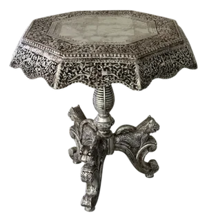 Antique Carved Anglo Indian Moroccan Silver Leafed Side Table
