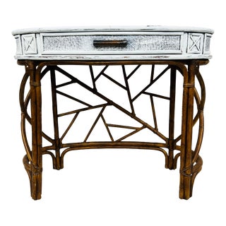 McQuire Style One Drawer Oval Bamboo Writing Desk For Sale