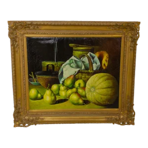 Melon & Pears Still Life Framed Oil Painting on Canvas