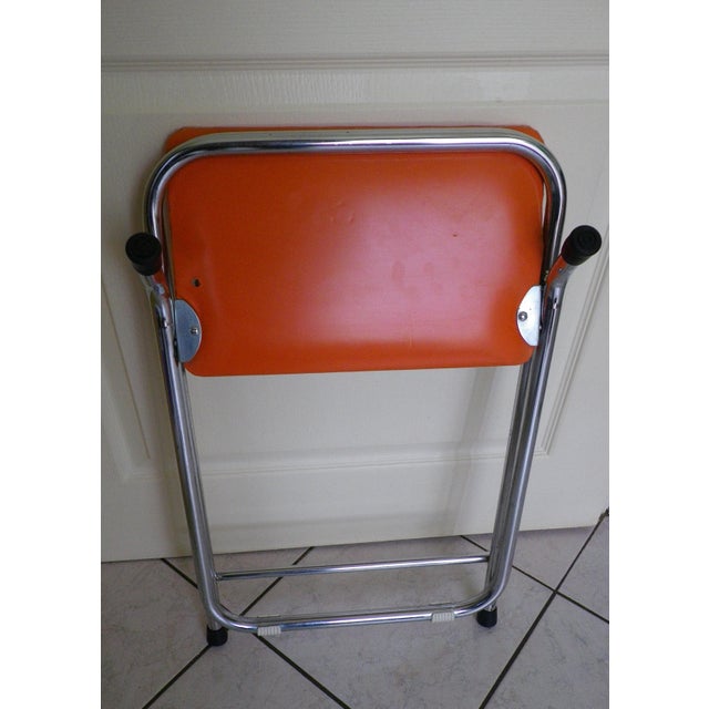 Metal Folding Occasional Stool in Chromed Metal with Orange Imitation Leather Seat, France, 1970s For Sale - Image 7 of 12