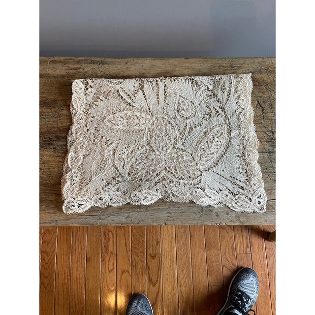 Antique Museum Battenburg Lace Tablecloth Runner For Sale - Image 12 of 13