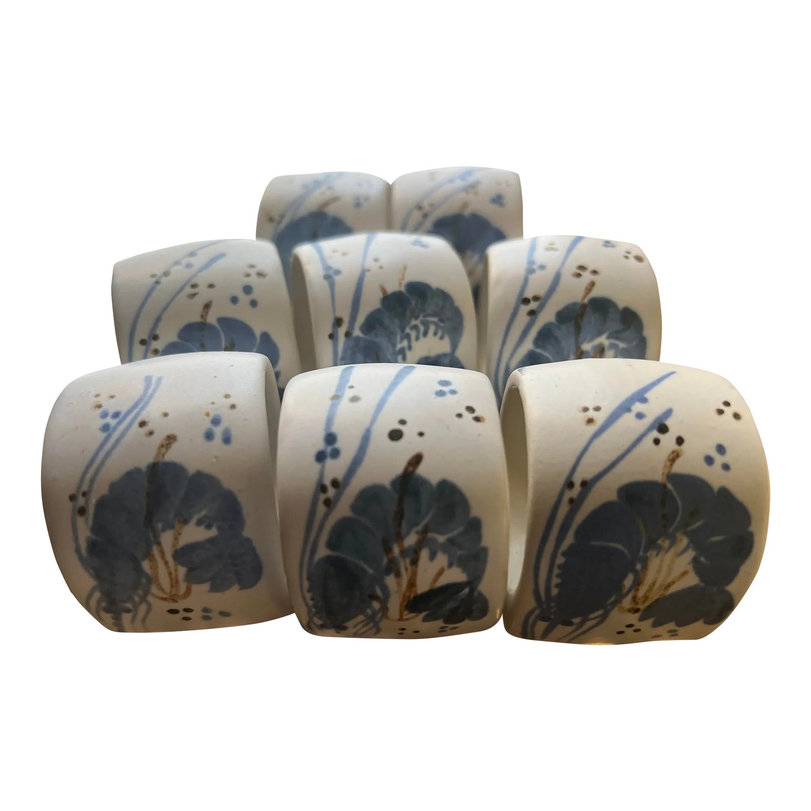 1980s Pottery Napkin Rings With Crayfish/Crawdad Design in Blue- Set of ...