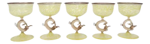 German Art Deco Handcrafted Champagne Glasses with Fish-Shaped Stems from Lauscha Glashütte, 1920s, Set of 5
