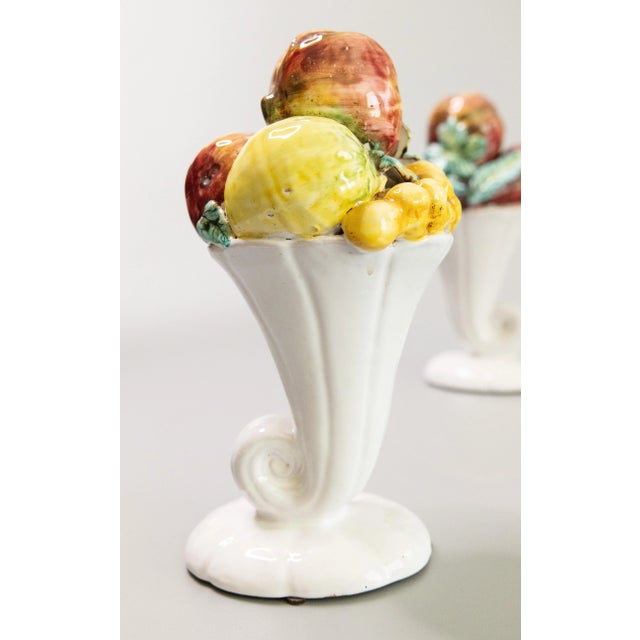 Vintage Italian Majolica Fruit Cornucopia Arrangements Centerpieces - A Pair For Sale In Houston - Image 6 of 10