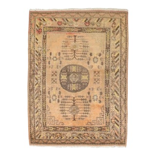 19th Century Zabihi Collection Orange Khotan Scatter Rug - 4'1" x 5'4" For Sale
