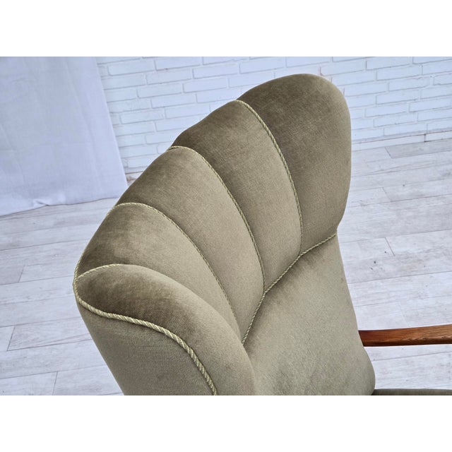 Danish Oak Highback Armchair with Velour Upholstery, 1960s For Sale - Image 13 of 18