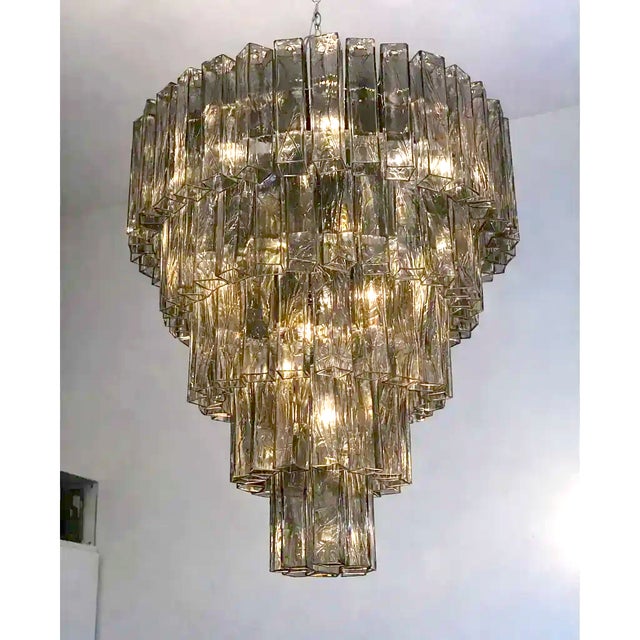Murano, Venini & Co. Venini-Style Murano Glass Chandelier – Contemporary Square Tubes in Dark Fume For Sale - Image 4 of 7