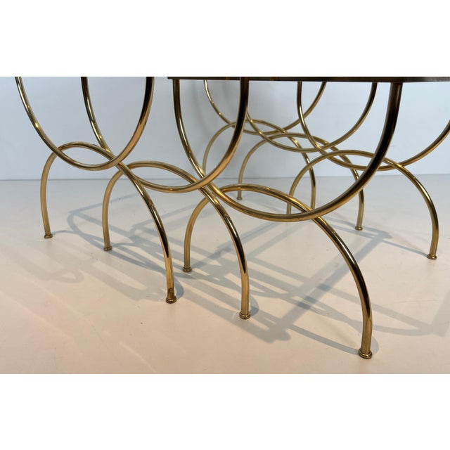 Metal 1940s Work in French Neoclassical style nesting tables with arcuate base For Sale - Image 7 of 12