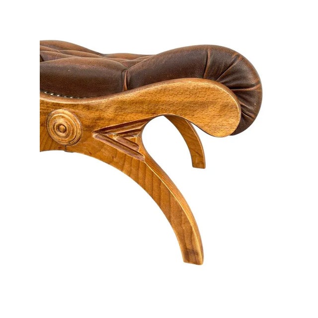 Chesterfield Ottoman in Carved Wood and Leather, 1960s For Sale - Image 12 of 16