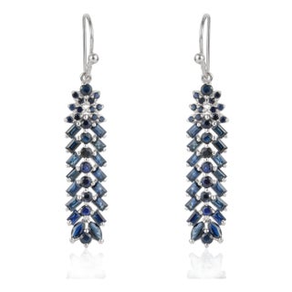 Art Deco 5.48 Ct Blue Sapphire Geometric Drop Earrings for Women- 2 Pieces For Sale