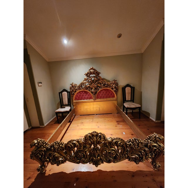 Baroque Late 20th Century Italian Hand-Carved Gilt Bed | Baroque / Rococo Style For Sale - Image 3 of 16