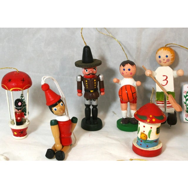 Vintage 1960s 14 Wooden Handcrafted Hanging Christmas Ornaments For Sale - Image 11 of 17