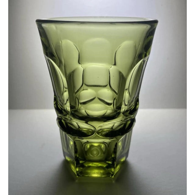 Beautiful green glass Fostoria set of eight glasses, Henry Ford Museum edition. These glasses were made to withstand hot...