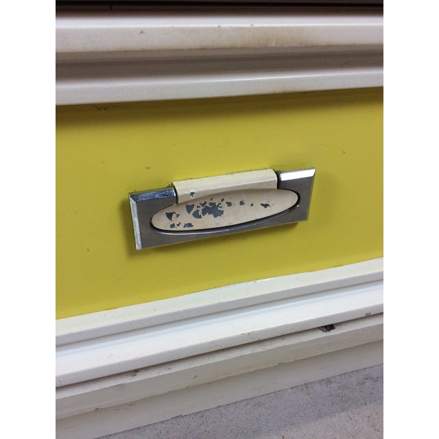Mid Century Space Age Style Lowboy Dresser With Mounted Mirror & Yellow Drawer Faces For Sale - Image 18 of 18