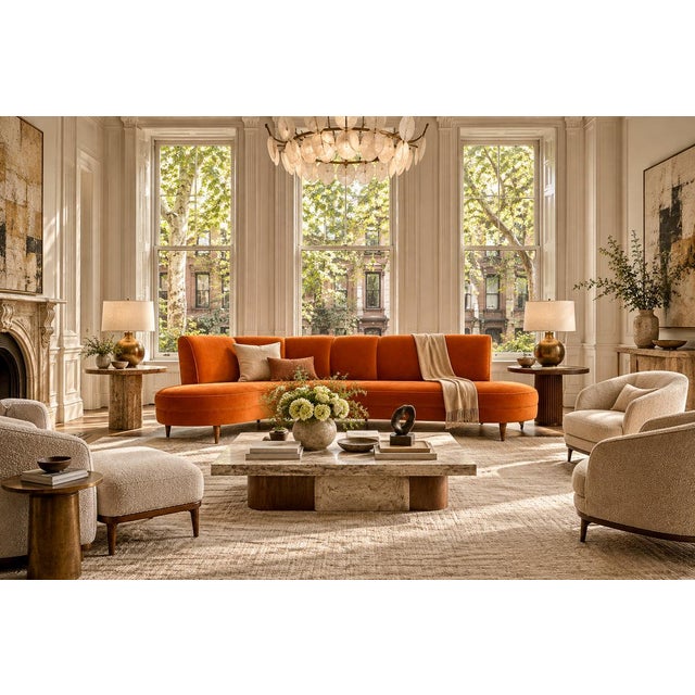 Brazilian Modern Sculptural Curved Sofa in Burnt Sienna Mohair Velvet, Brazil, 1950s For Sale - Image 16 of 18