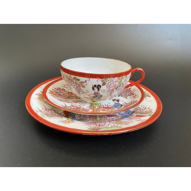 Antique Kutani Eggshell Porcelain Teapot & Teacup Trio Set With Lithophane For Sale - Image 9 of 17