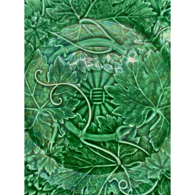 Wedgwood Wedgwood Majolica Green Glazed Basket Weave Plate, English, Ca. 1885 For Sale - Image 4 of 7