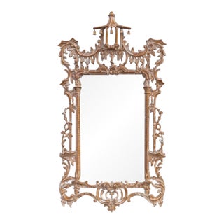 1970s Italian Chinese Chippendale Style Cerused Carved Wood Pagoda Form LaBarge Mirror For Sale