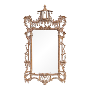 1970s Italian Chinese Chippendale Style Cerused Carved Wood Pagoda Form LaBarge Mirror
