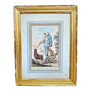 18th C Italian Watercolor of a Shepherd