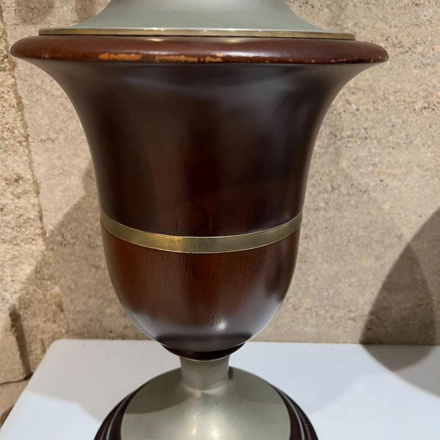 Mexican 1940s Neoclassical Mexican Mahogany Table Lamps Style of Luis Barragan For Sale - Image 3 of 12
