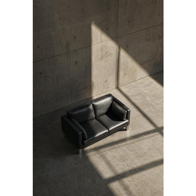 Black Mid-Century Danish Modern Two-Seater Black Leather Sofa, 1970s For Sale - Image 8 of 18