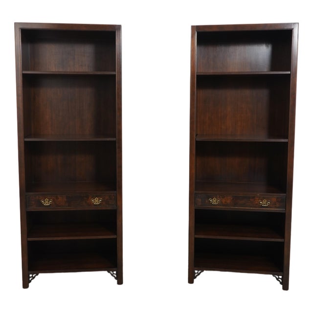 Pair of Knob Creek Walnut Finish Mahogany Bookcases For Sale